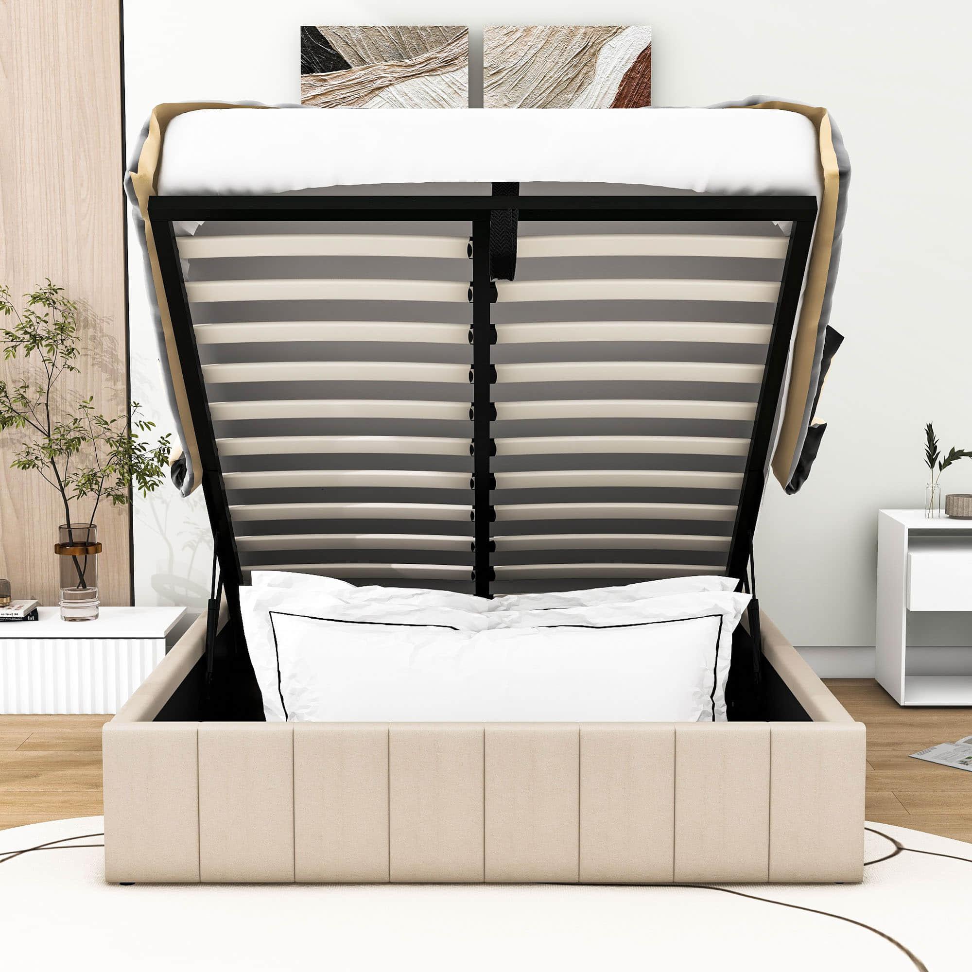 Modern Upholstered Full Bed Frame with Storage - Hydraulic Lift Up System