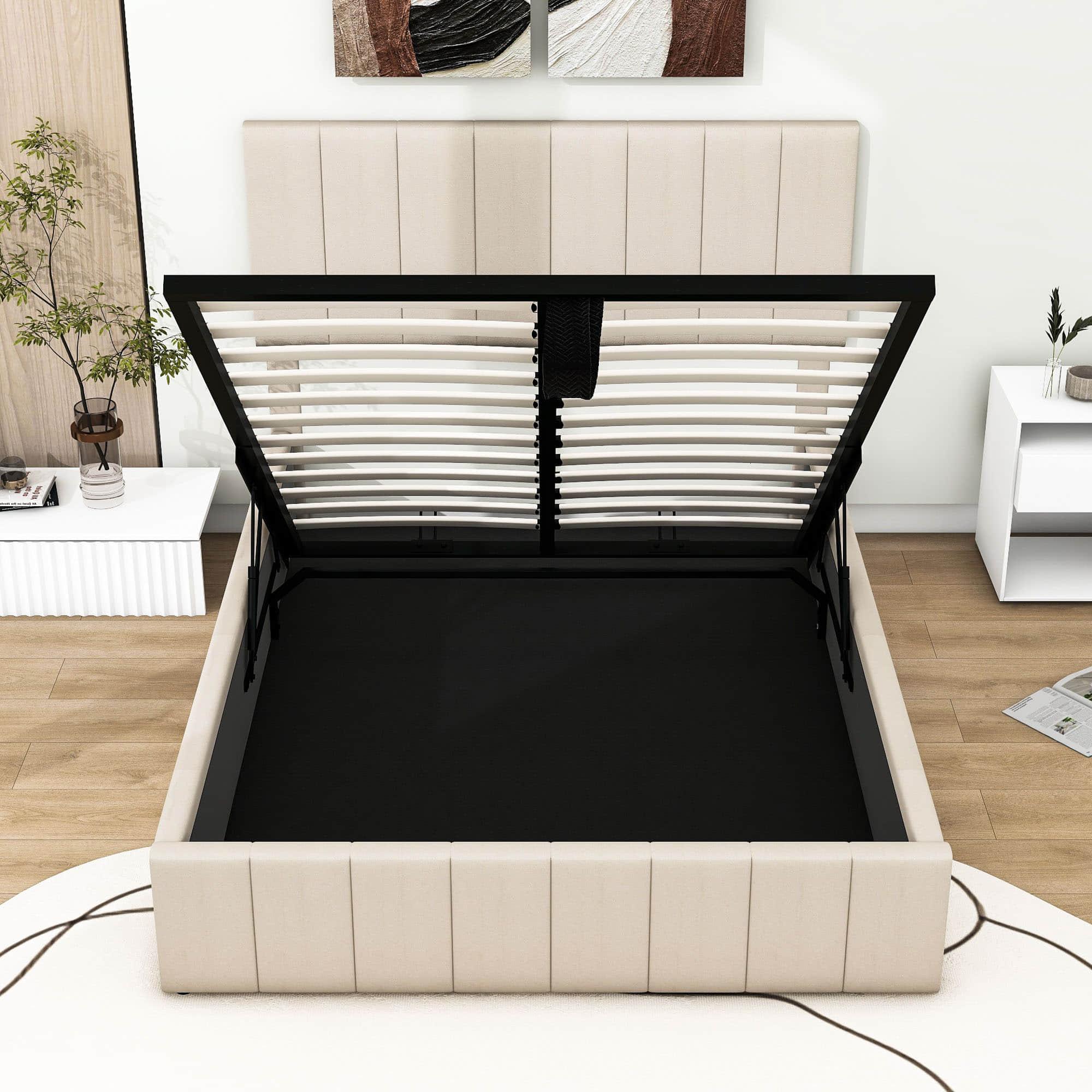 Modern Upholstered Full Bed Frame with Storage - Hydraulic Lift Up System