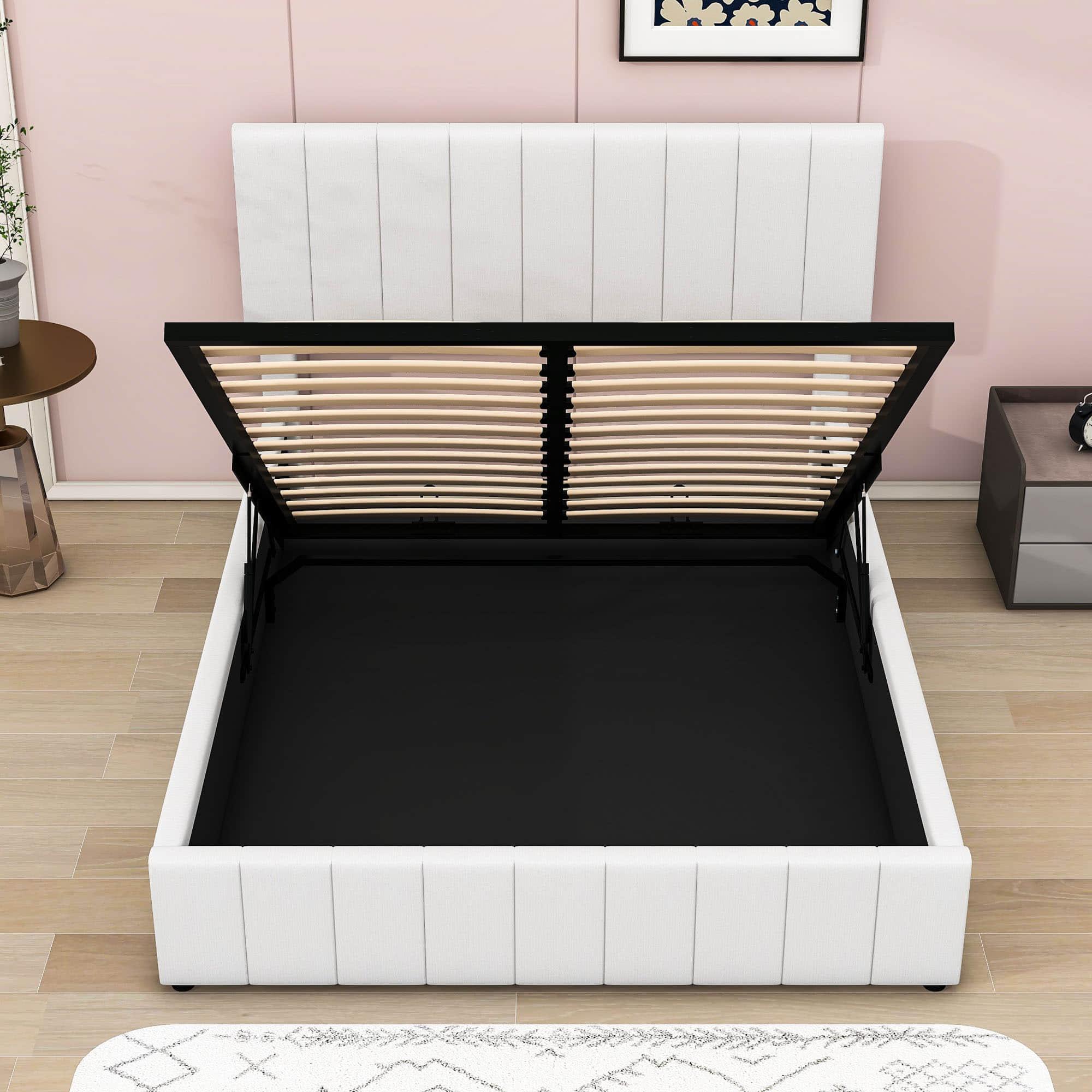 Modern Queen Upholstered Bed Frame with Storage - Hydraulic Lift System