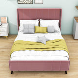 Modern Velvet Upholstered Queen Bed Frame with Wingback Headboard