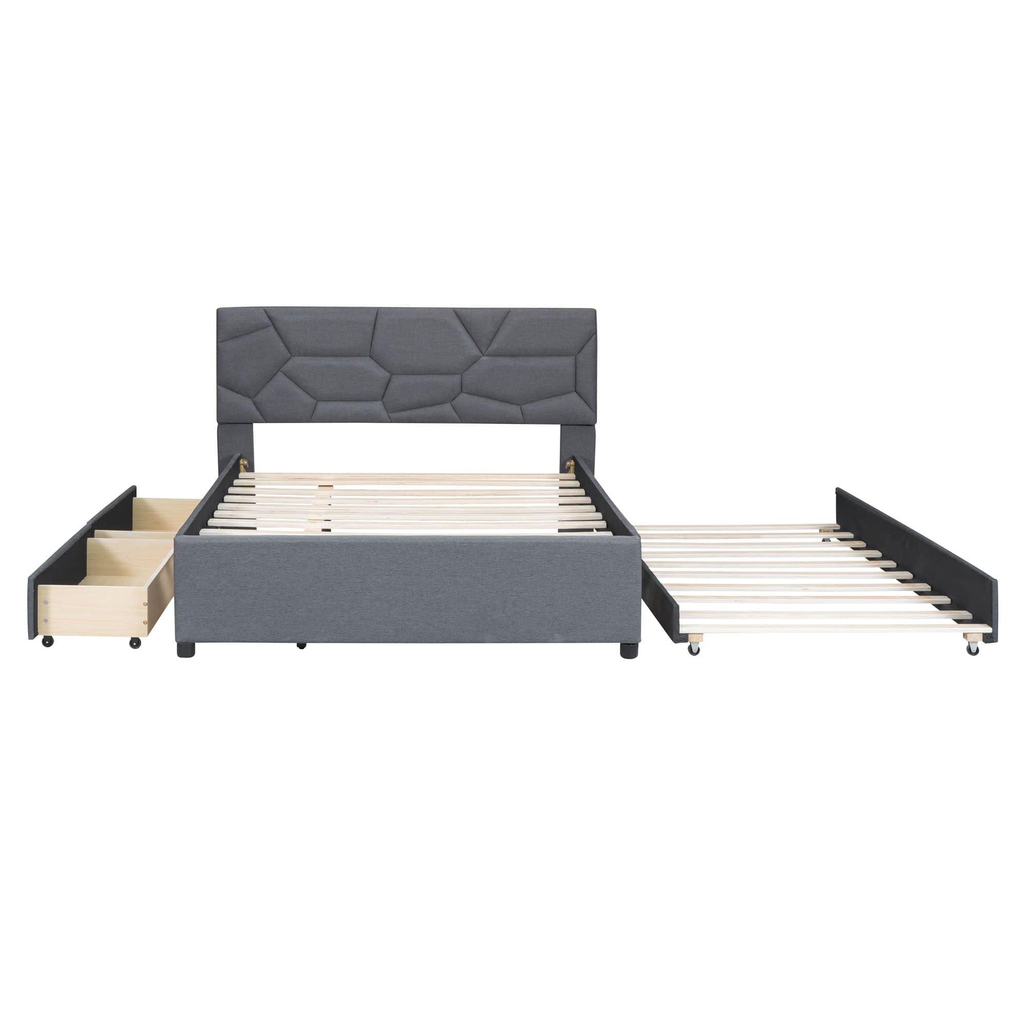 Full Size Upholstered Platform Bed with Trundle and Storage - [Drawers, Linen]