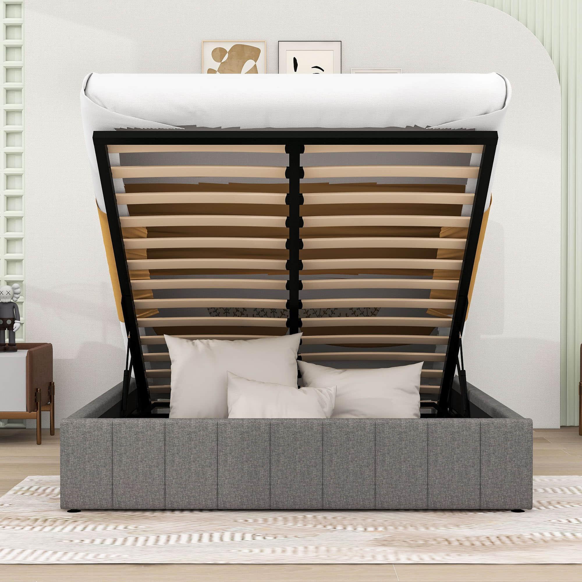 Modern Queen Upholstered Bed Frame with Storage - Hydraulic Lift System