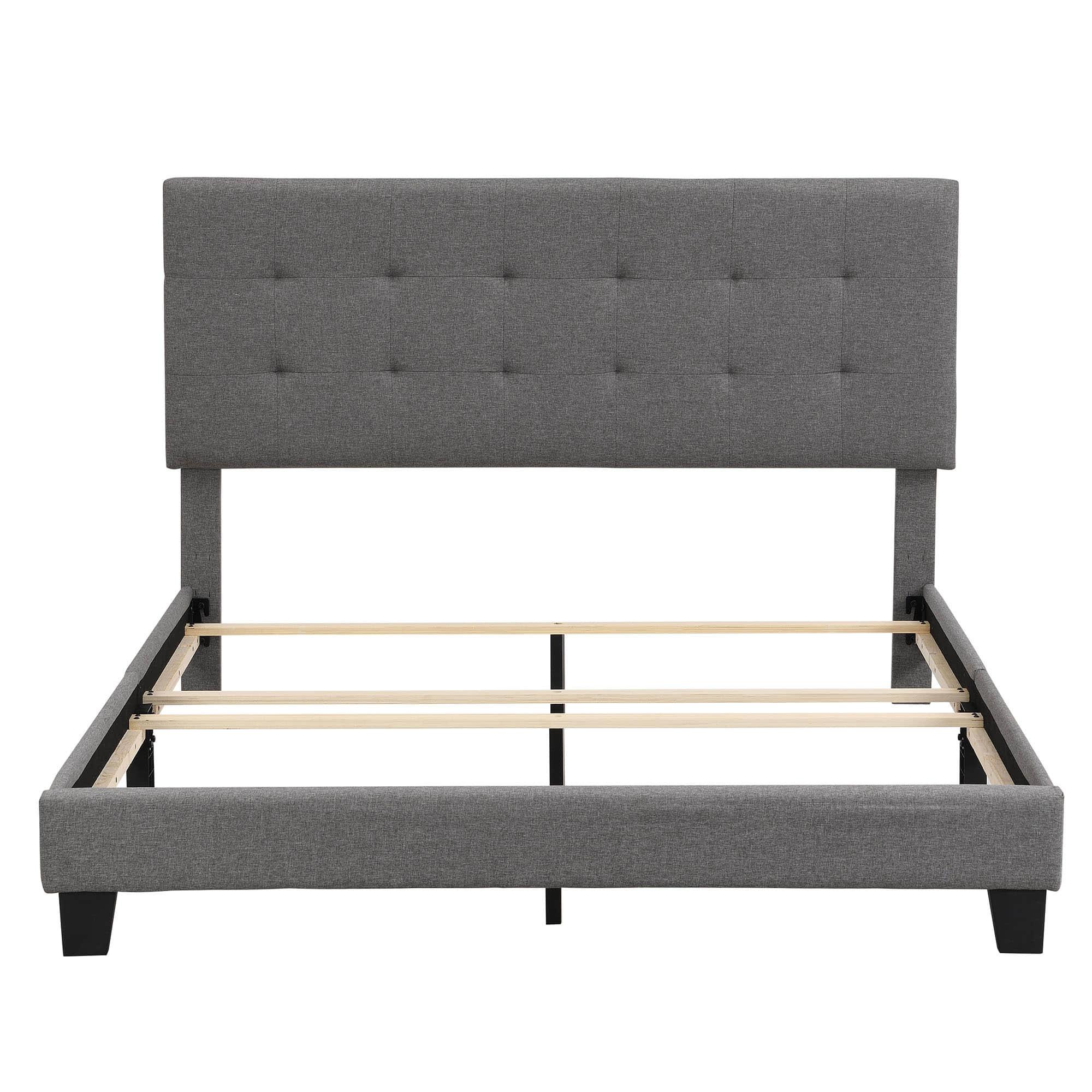 Queen Size Linen Upholstered Platform Bed with Tufted Headboard