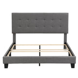 Queen Size Linen Upholstered Platform Bed with Tufted Headboard