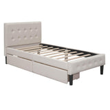 Modern Twin Size Upholstered Platform Bed with Under Bed Storage Drawers