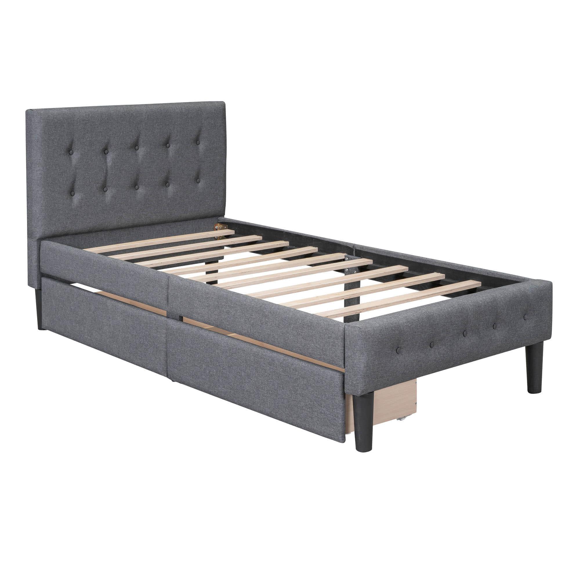 Modern Twin Size Upholstered Platform Bed with Under Bed Storage Drawers