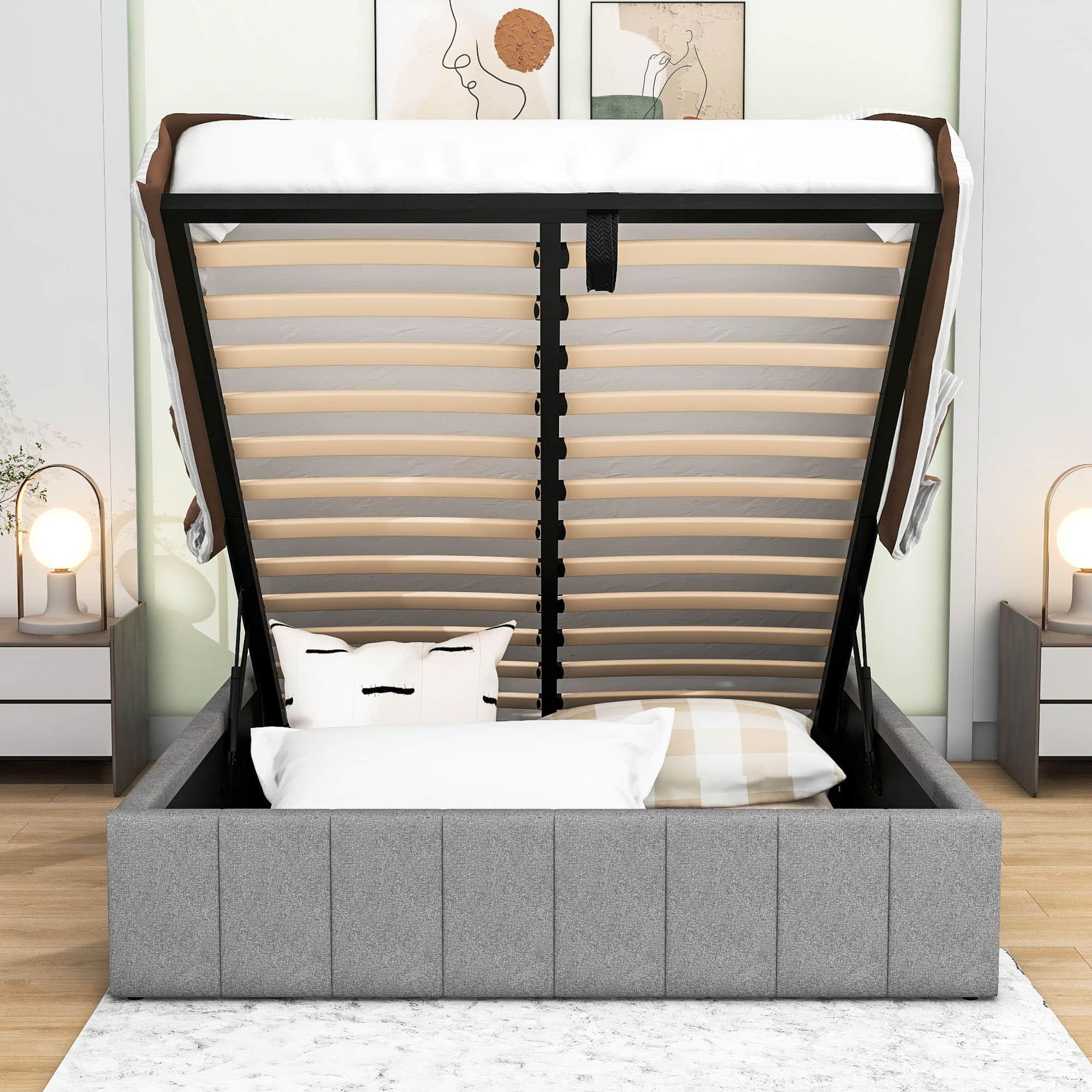 Modern Upholstered Full Bed Frame with Storage - Hydraulic Lift Up System