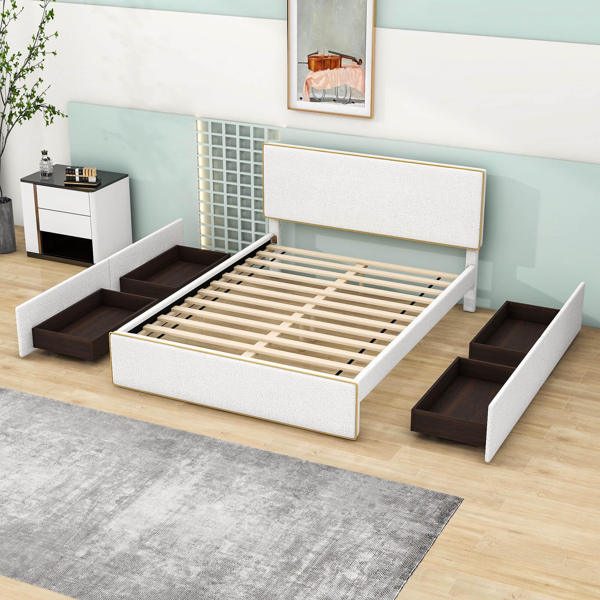 Full Upholstered Platform Bed Frame with Headboard and Storage