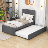 Twin Upholstered Platform Bed with Headboard and Trundle - [Linen]