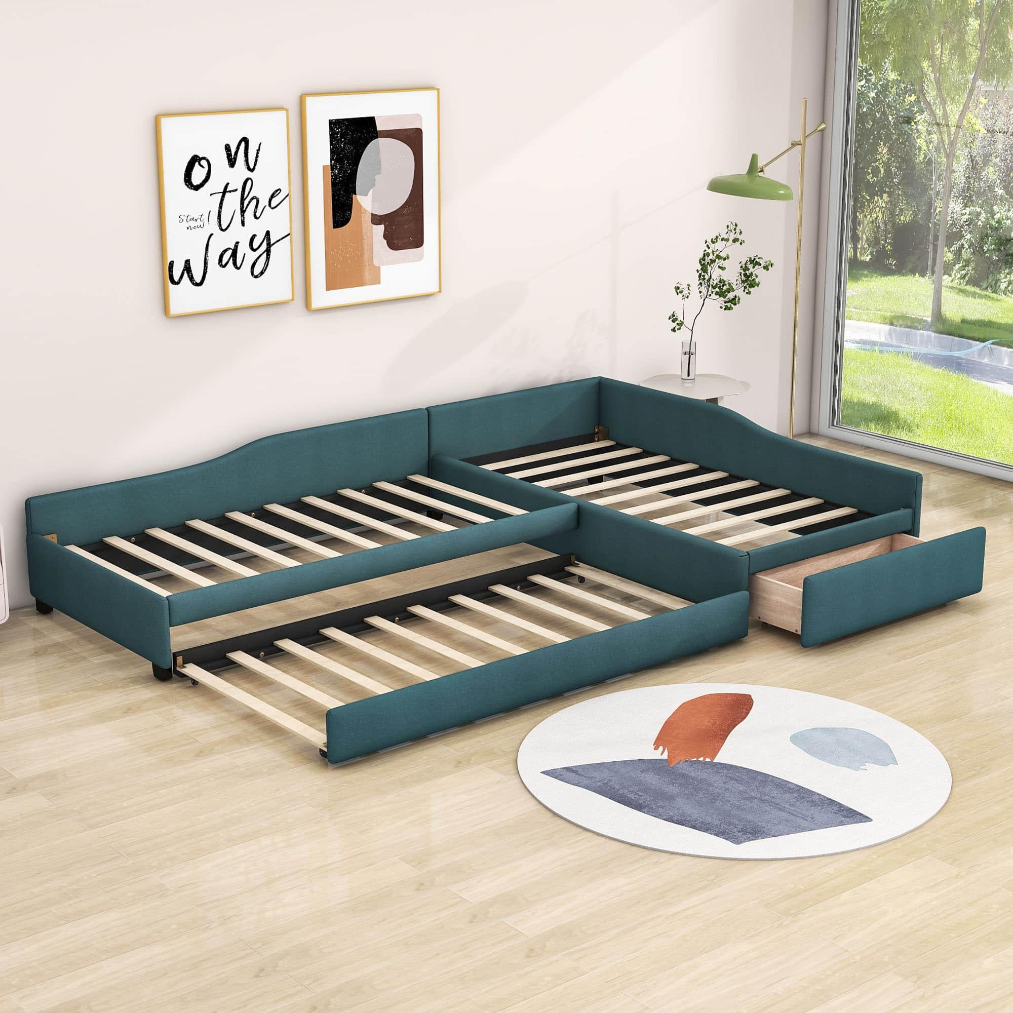 Upholstered Double Twin Daybed with Trundle and Storage - [Drawer]