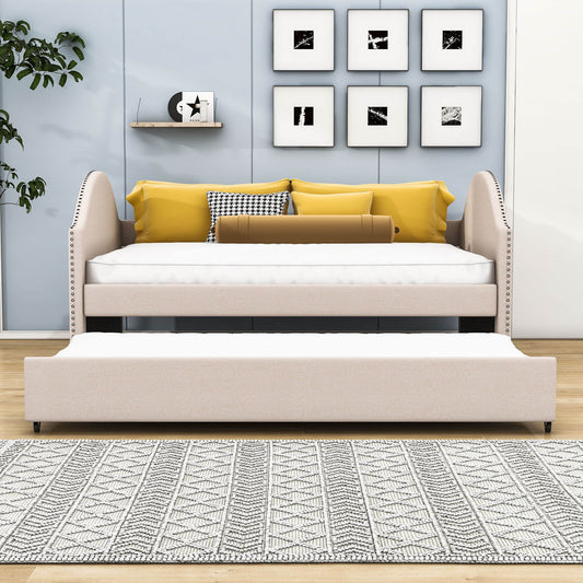 Modern Full Size Upholstered Daybed with Twin Trundle for Adults