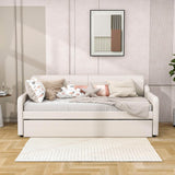 Twin Upholstered Daybed with Convertible Rising Trundle and USB Charging Socket