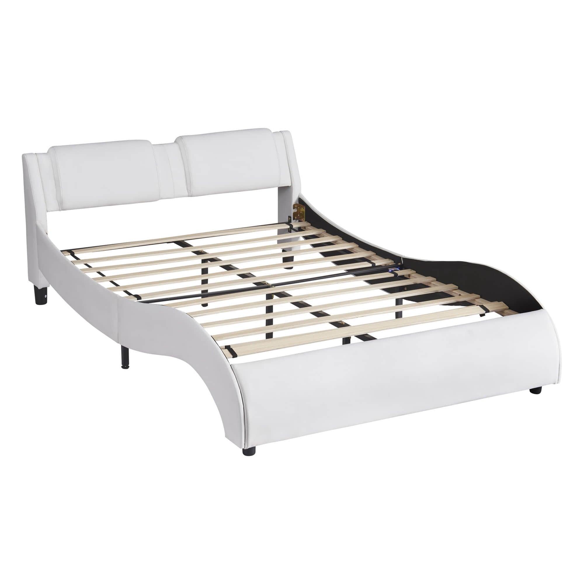 Modern Queen Upholstered Platform Bed Frame with Headboard and Lights