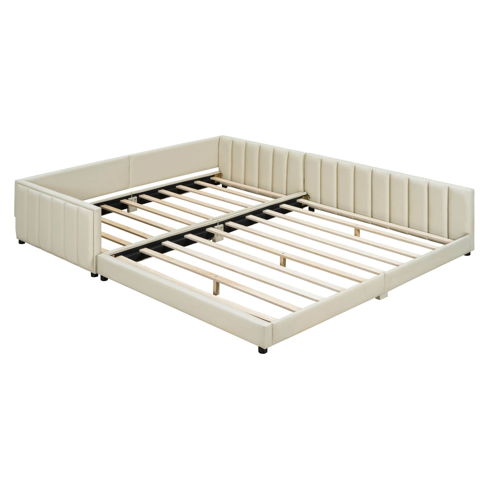 Queen Upholstered Bed Frame with Attached Twin XL Side Bed