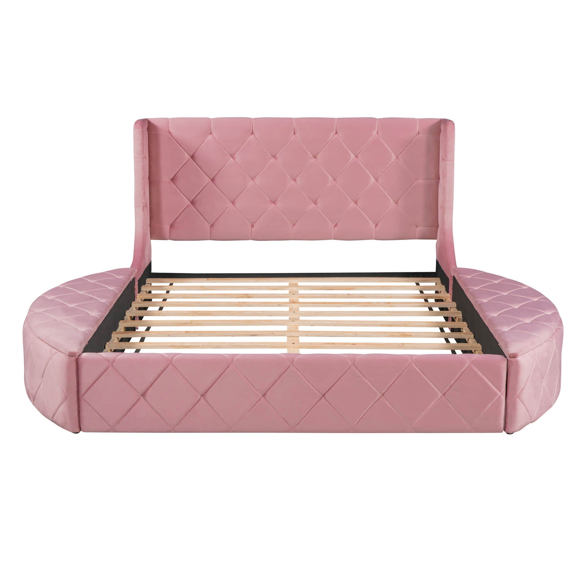 Upholstered Queen Platform Bed Frame with Wingback Headboard and Storage