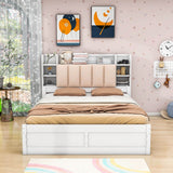 Wood Queen Platform Bed Frame with Storage Headboard and Drawers