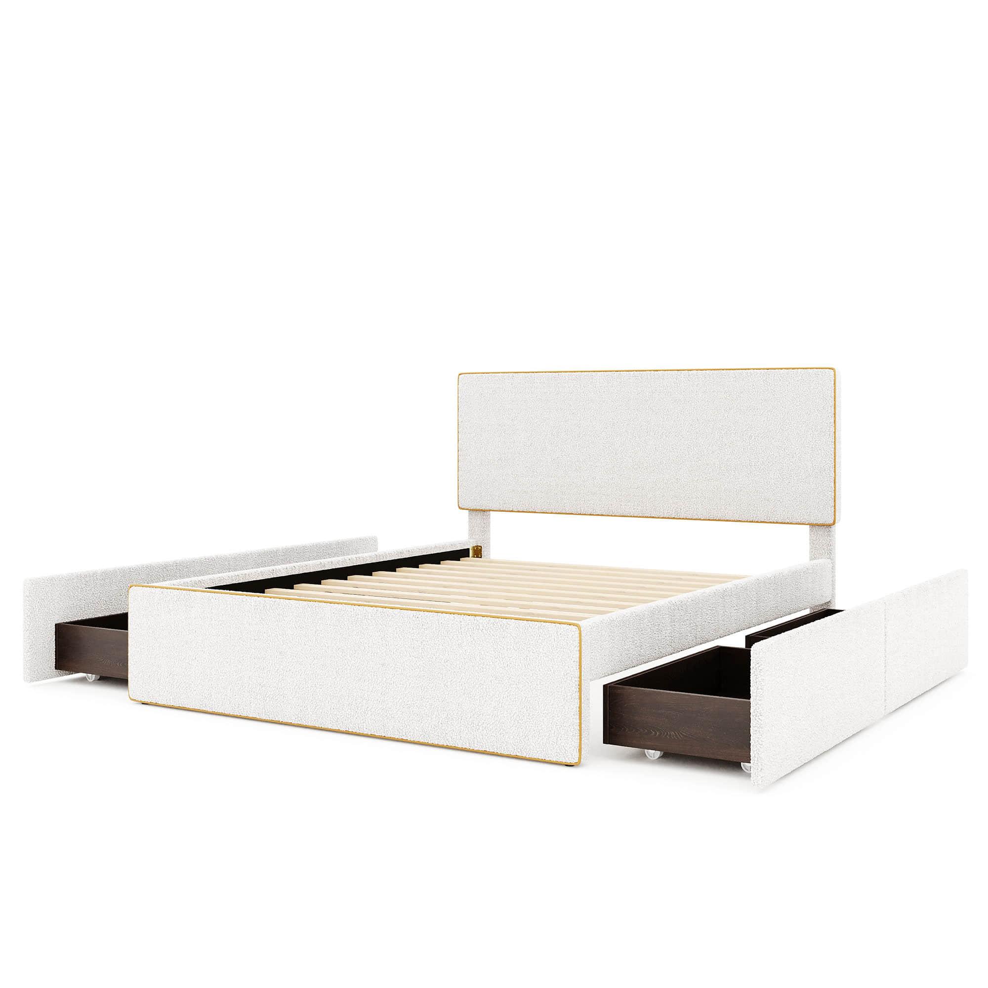 Full Upholstered Platform Bed Frame with Headboard and Storage