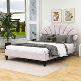 Modern Queen Size Velvet Upholstered Platform Bed Frame with Headboard