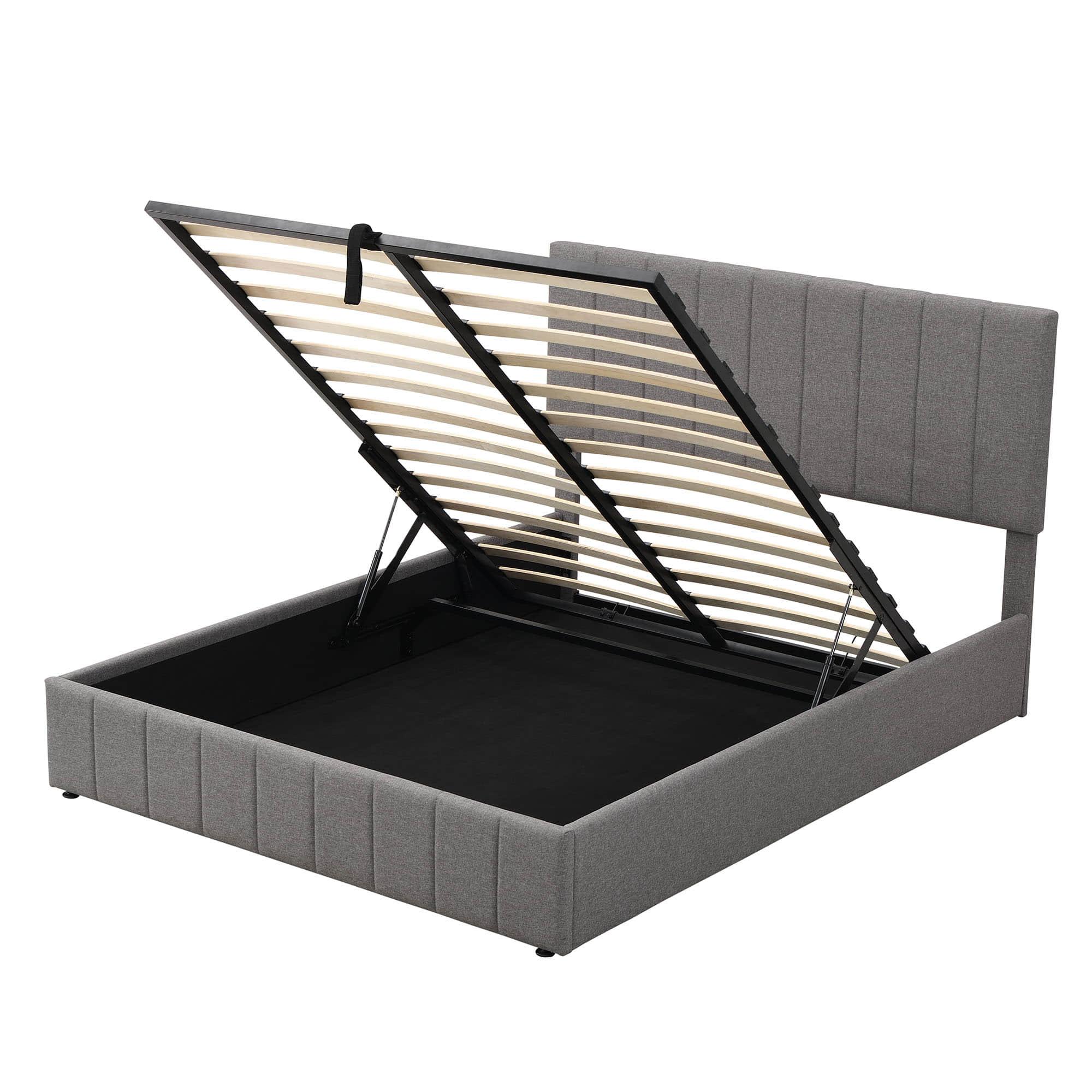 Modern Queen Upholstered Bed Frame with Storage - Hydraulic Lift System