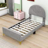 Velvet Upholstered Twin Bed Frame with Headboard for Kids, Adults