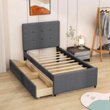 Twin Linen Upholstered Platform Bed with Storage and Headboard