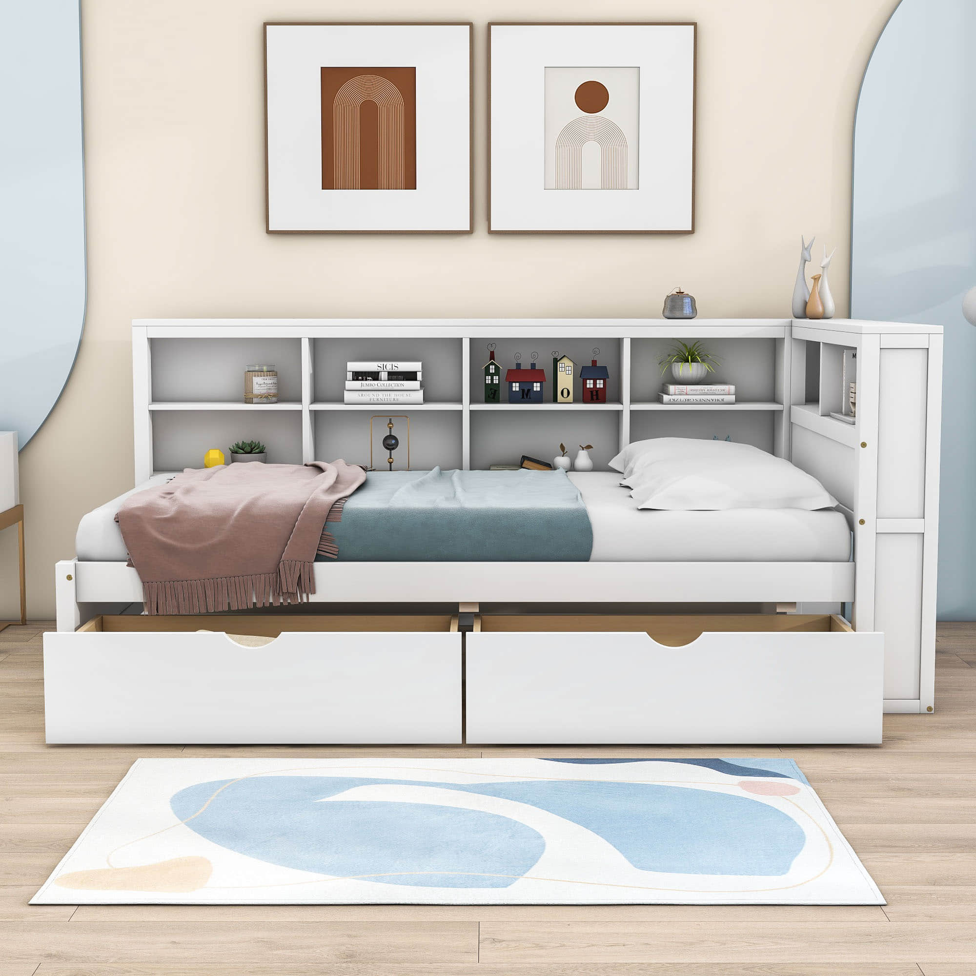 Modern Smart Kids Twin Size Daybed with Storage Drawers and Shelf