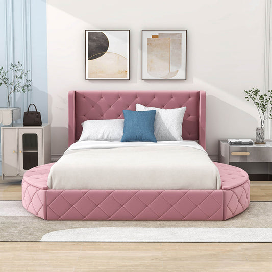 Upholstered Queen Platform Bed Frame with Wingback Headboard and Storage