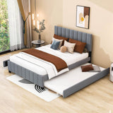 Velvet Upholstered Queen Size Platform Bed with Storage and Trundle