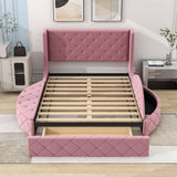 Upholstered Queen Platform Bed Frame with Wingback Headboard and Storage