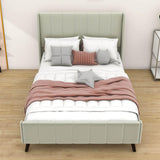 Modern Velvet Upholstered Full Size Bed Frame with Wingback Headboard