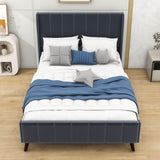 Modern Velvet Upholstered Full Size Bed Frame with Wingback Headboard