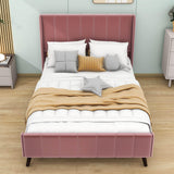 Modern Velvet Upholstered Full Size Bed Frame with Wingback Headboard