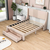 Velvet Upholstered Full Size Platform Bed with Headboard and Storage - [Drawer]