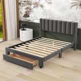 Velvet Queen Size Upholstered Platform Bed Frame with Headboard and Storage