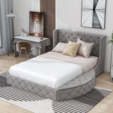 Upholstered Queen Platform Bed Frame with Wingback Headboard and Storage