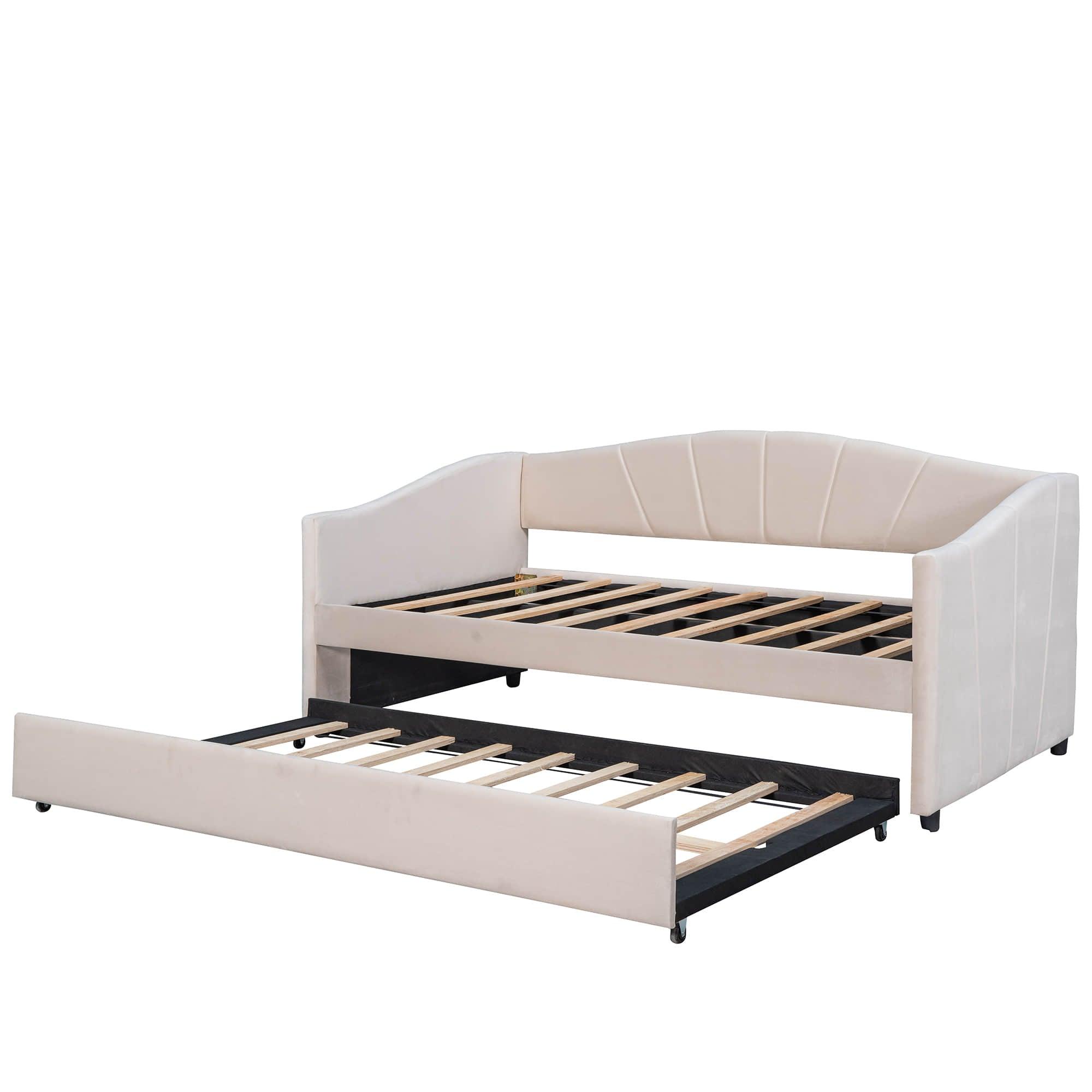 Velvet Upholstered Twin Daybed with Trundle Bed