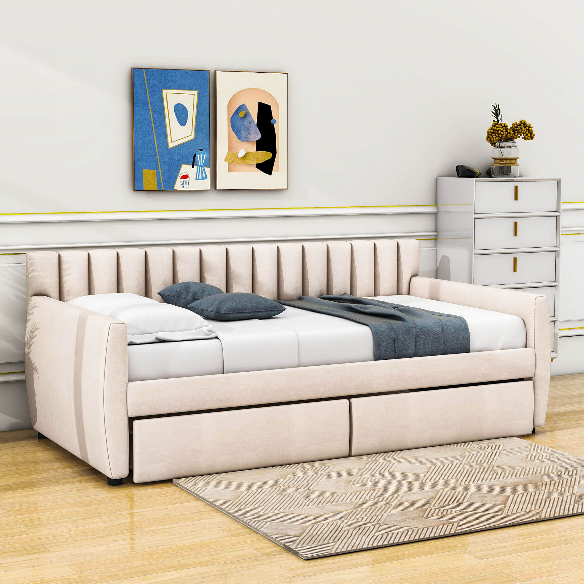 Modern Upholstered Twin Daybed with Storage - [Sofa Bed in Living Room]