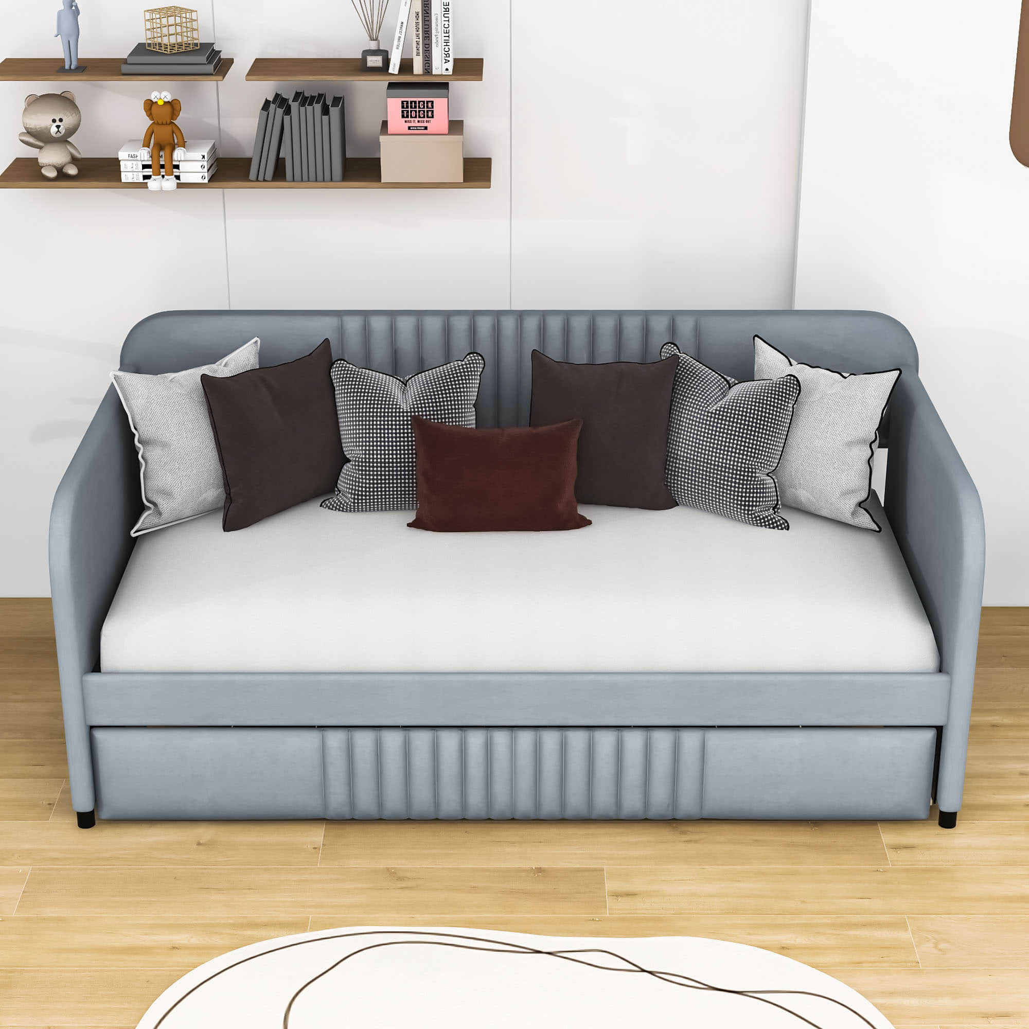 Modern Twin Upholstered Daybed with Trundle Bed - [Sofa Bed in Living Room]