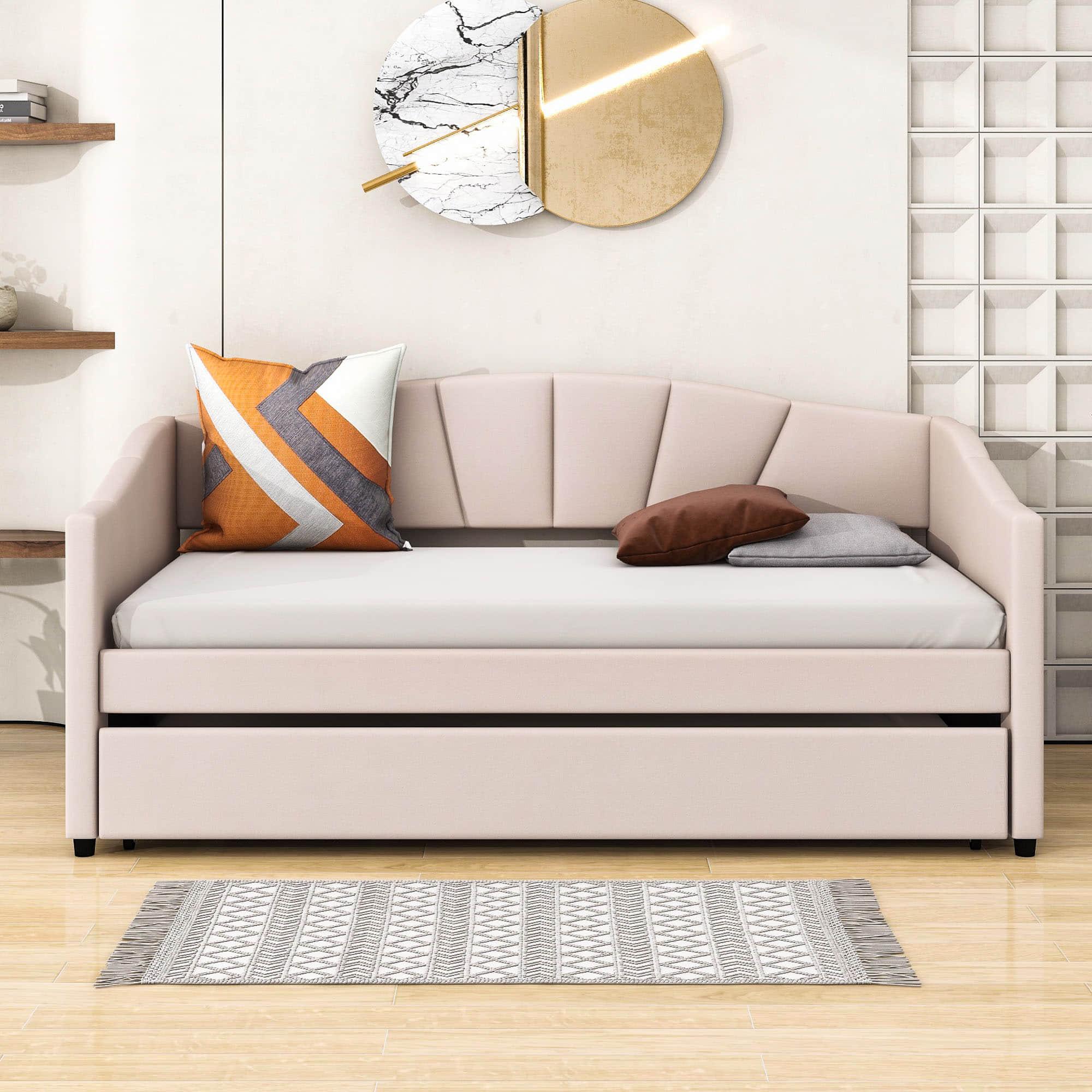 Velvet Upholstered Twin Daybed with Trundle Bed