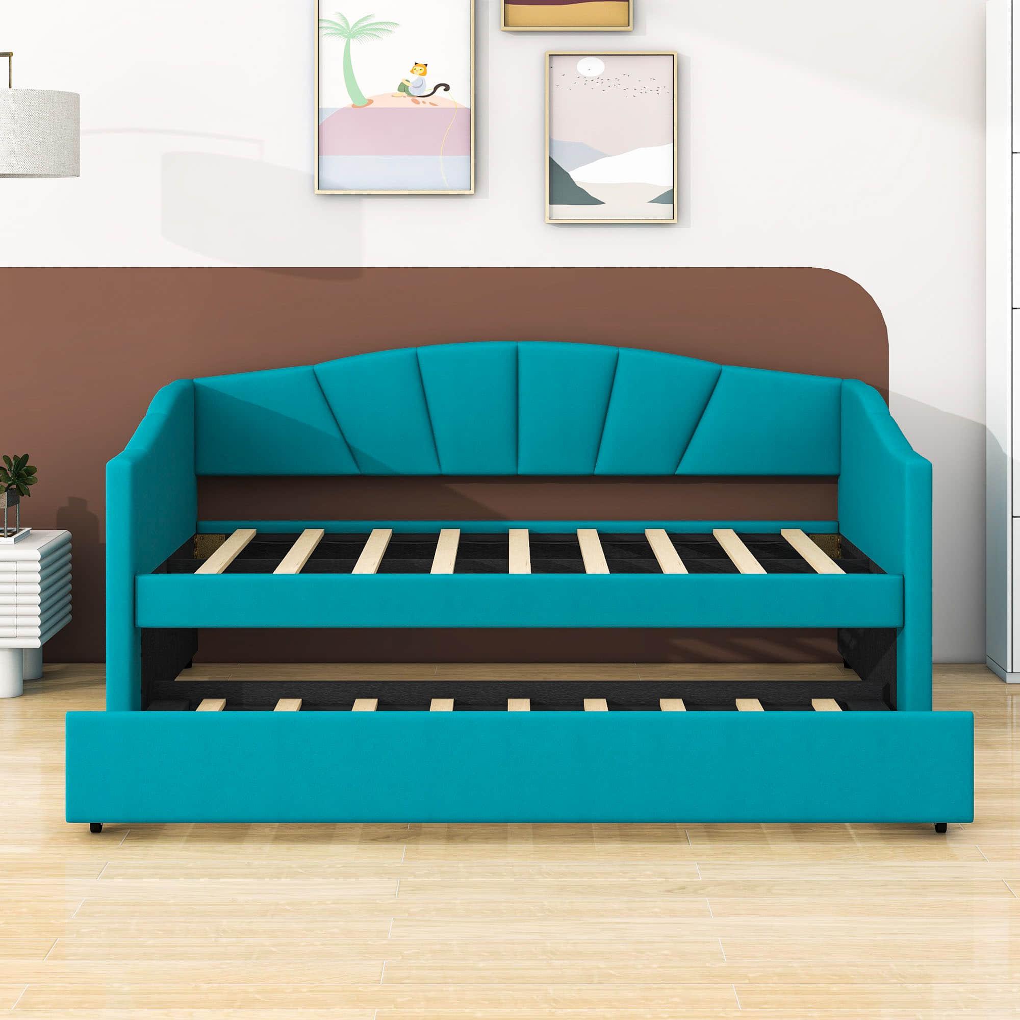 Velvet Upholstered Twin Daybed with Trundle Bed