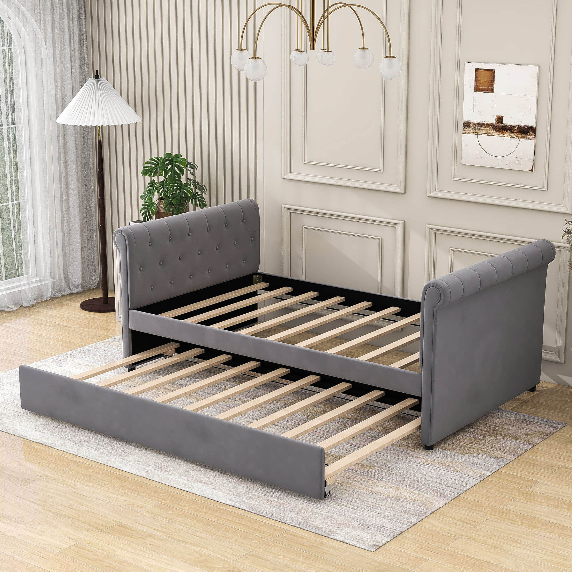 Modern Luxury Twin Size Upholstered Daybed with Trundle for Adults - [Backless]