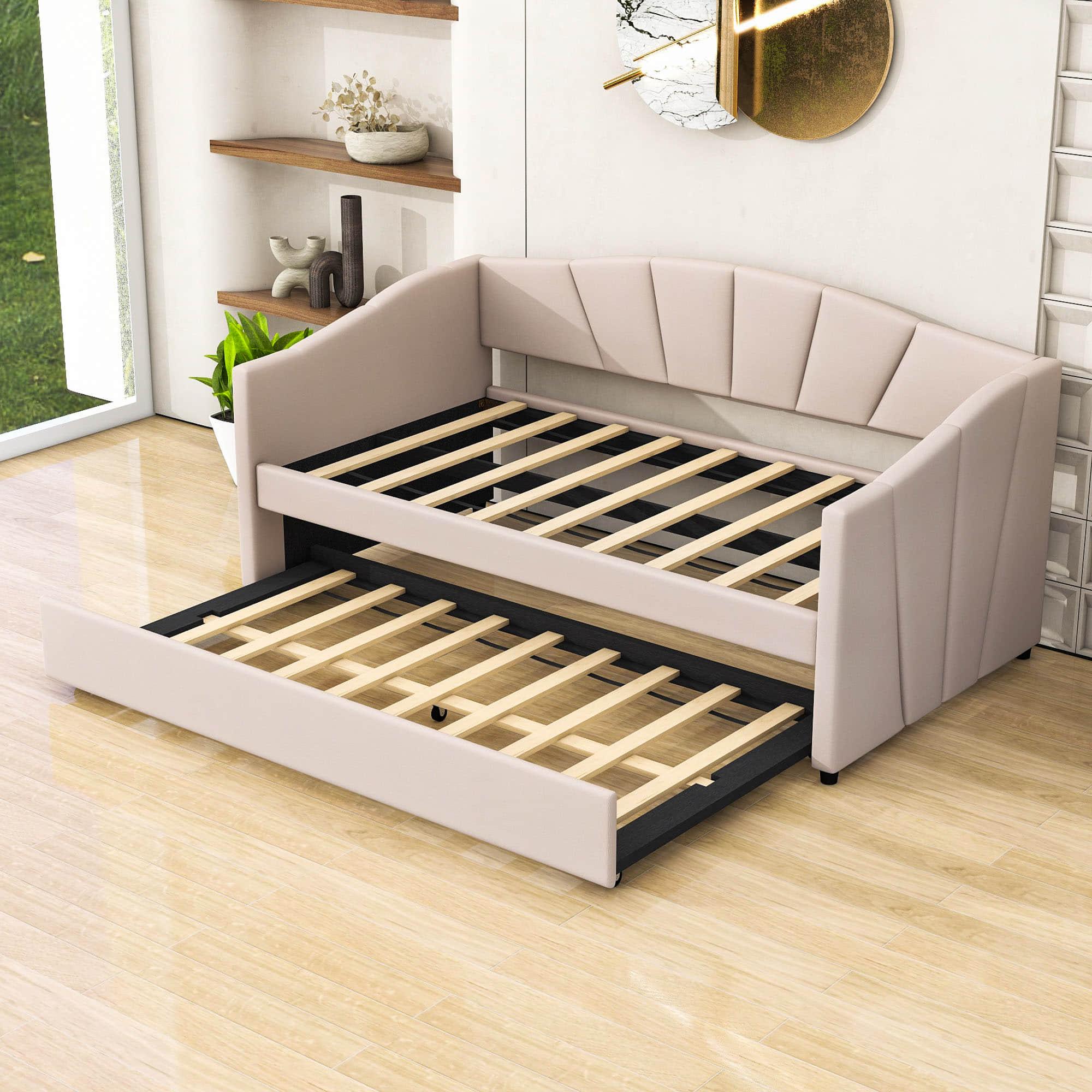 Velvet Upholstered Twin Daybed with Trundle Bed