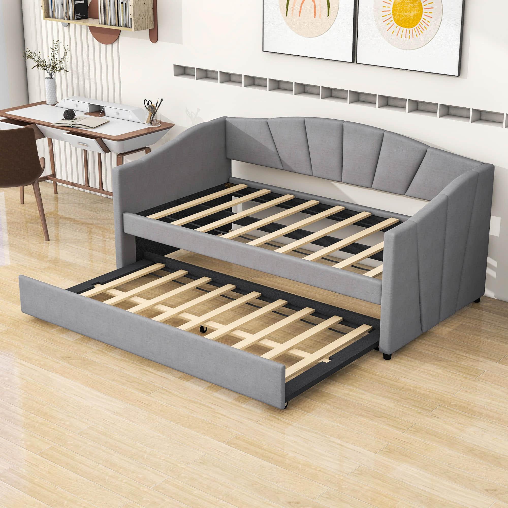 Velvet Upholstered Twin Daybed with Trundle Bed