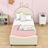 Cute Twin Size Low Profile Upholstered Toddler Bed with Rails