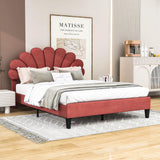 Modern Queen Size Velvet Upholstered Platform Bed Frame with Headboard