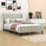 Modern Velvet Upholstered Full Size Bed Frame with Wingback Headboard