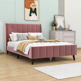 Modern Velvet Upholstered Full Size Bed Frame with Wingback Headboard