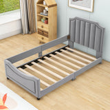 Cute Twin Low Profile Upholstered Toddler Nursery Bed with Rails