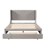 Queen Upholstered Bed Frame with Wingback Headboard and Storage