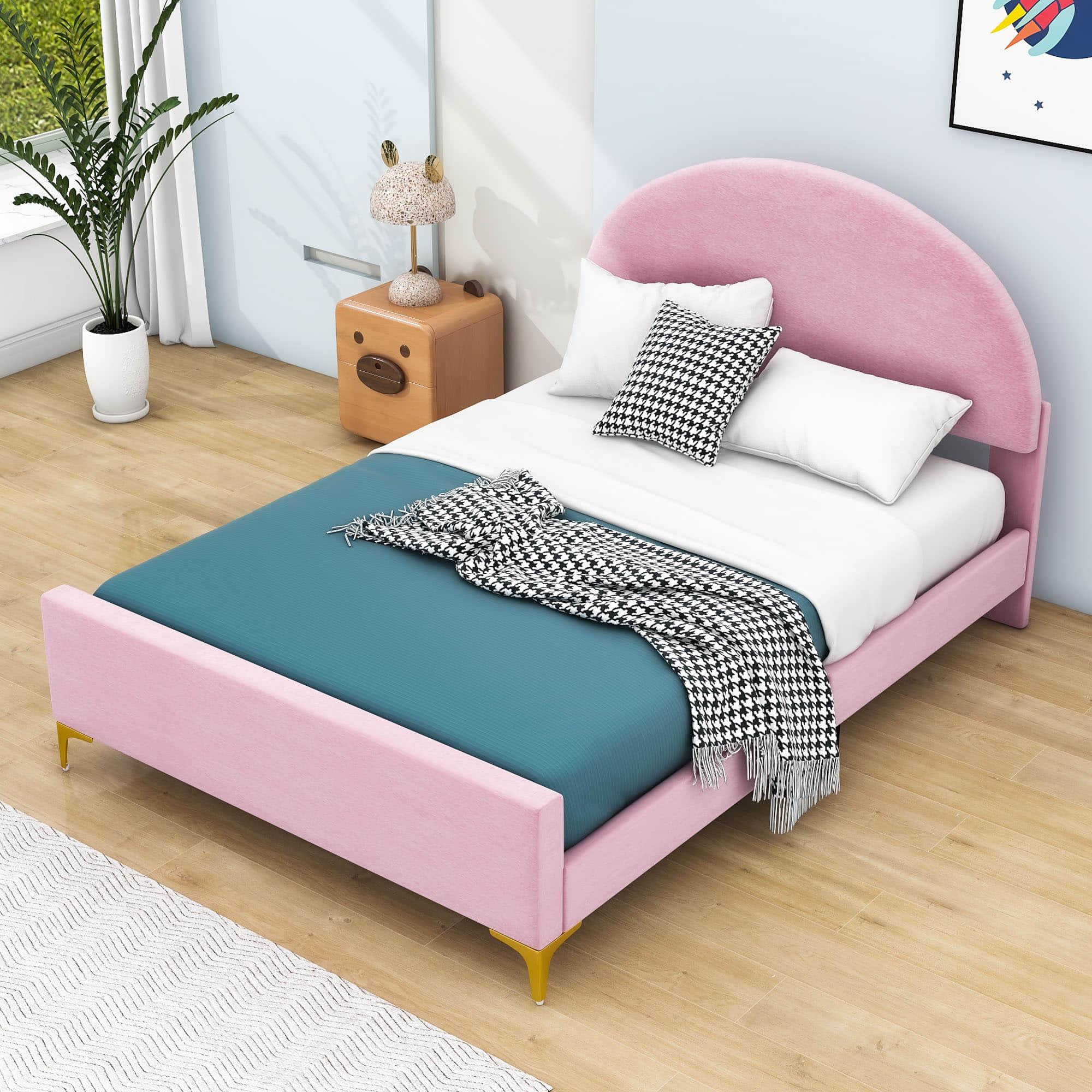 Velvet Upholstered Full Size Platform Bed Frame with Headboard